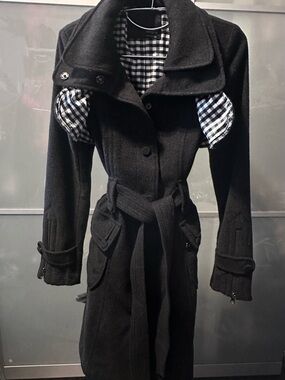 Charcoal Grey Women's Wool Trench Coat with Belt